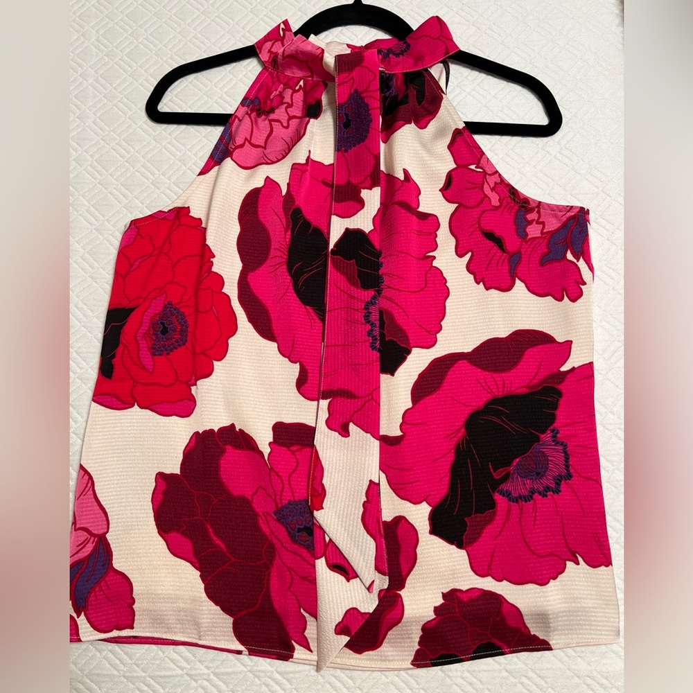 NWT Talbots Vibrant Pink and Ivory Floral Blouse Size M